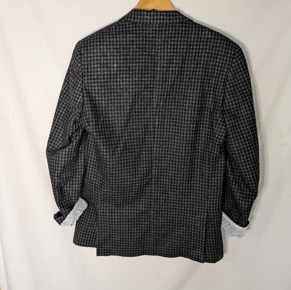 Bar III Slim Fit Black and Grey Plaid Wool Blend Men's Blazer with Pockets 38L - Picture 2 of 11